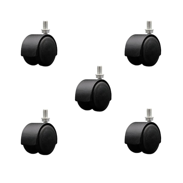 2'' Floor Safe Black Hooded Twin Wheel Caster 3/8 Threaded Stem, 5PK